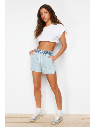 Trendyol Light Blue Lace Detailed Denim Shorts