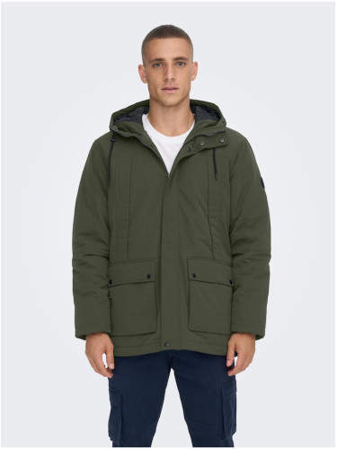 Dark Green Men's Winter Jacket ONLY & SONS Jayden - Men