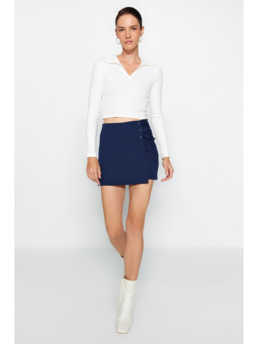 Trendyol Navy Blue Lace-Up and Eyelet Detail Woven Shorts Skirt