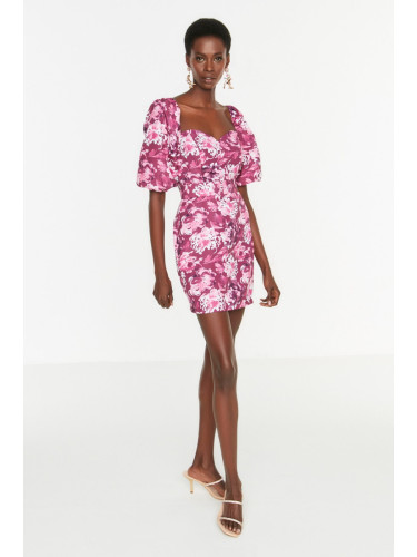 Trendyol многоцветна флорална поплинова елегантна вечерна рокля