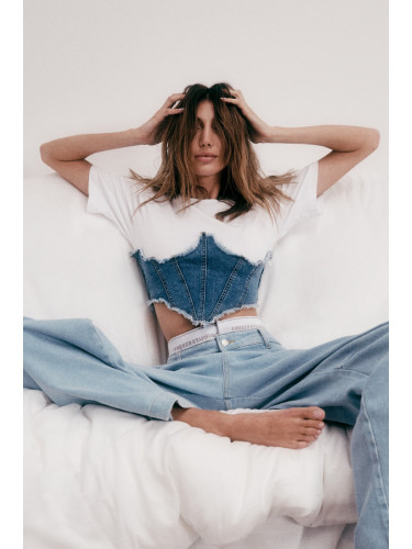 Trendyol X Sagaza Studio Blue Corset Detailed Denim Bustier