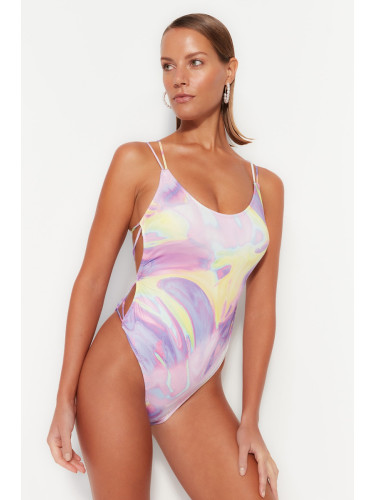 Trendyol абстрактни шарени кръг врата бански костюми с ниско нарязани обратно редовен крак