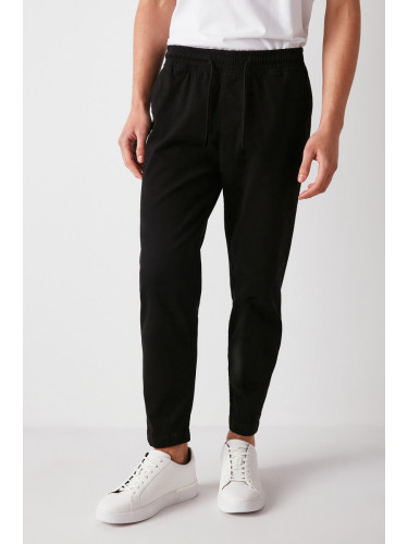 GRIMELANGE Reese Men's Comfort Fit Elastic Waist Woven Cotton Elastane Fabric Washed Black Trousers