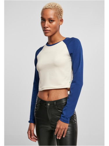 Women's Organic Cropped Retro Baseball Long Sleeves, White Sand/Space Blue