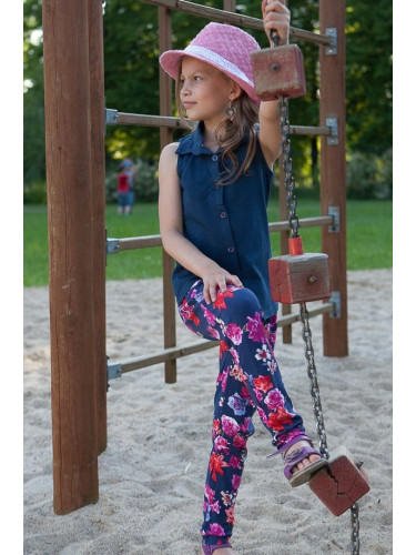 Girls' trousers with dark blue flowers