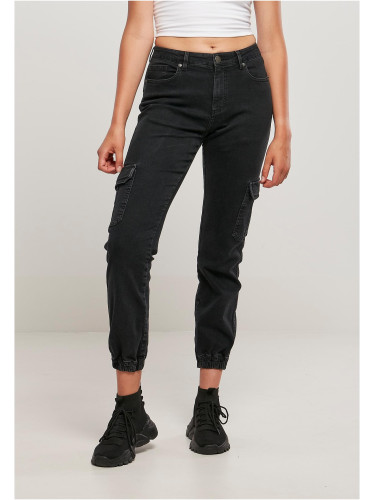 Women's Organic Stretch Denim Cargo Pants Black Washed