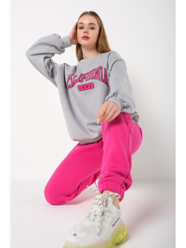 Know Women's Gray Pink California 1991 Printed Oversized Bottoms and Tracksuits Set