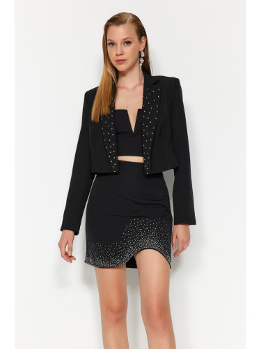 Trendyol Black Stones Printed Fitted Skirt