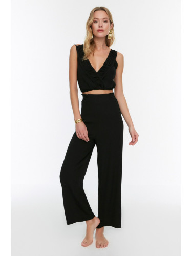 Trendyol Black Woven Ruffle Blouse Trousers Beach Set