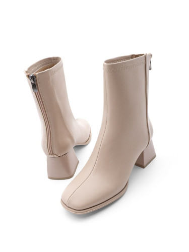 Marjin Women's Heeled Boots Flat Toe Zippered At The Back Naïs Beige.
