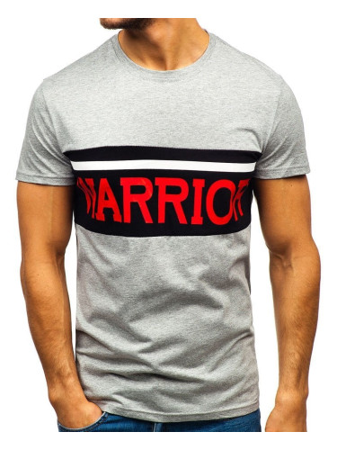 Men's T-shirt with print "Warrior" 100701 - grey,