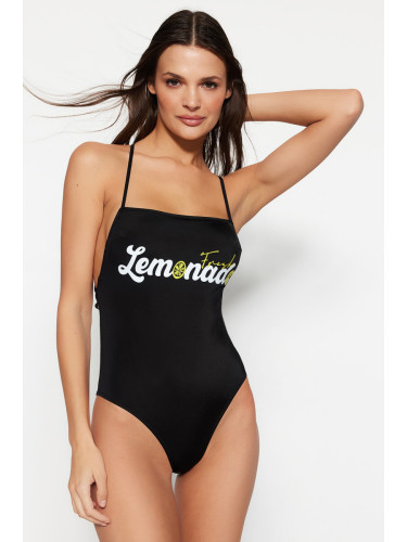 Trendyol черен площад яка отпечатани редовни крак бански