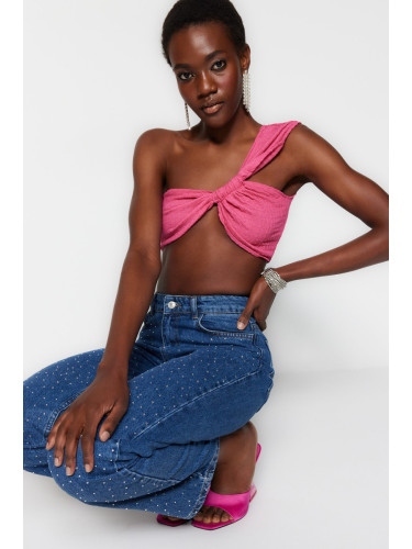 Trendyol Fuchsia Crop Knitted Textured Bustier