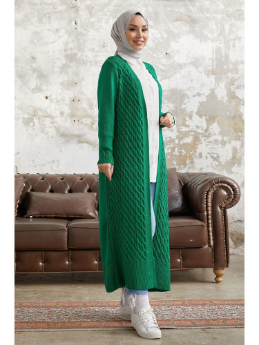 InStyle плетена модел плетена дълга жилетка - зелена