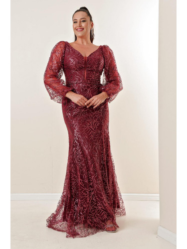 Дълга рокля plus size с брокатени мотиви