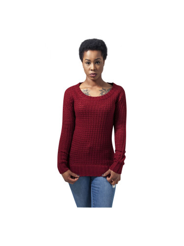 Women's sweater with a long wide neckline burgundy color