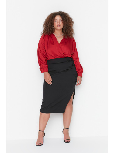 Trendyol Curve Black Side Gathered Detail Woven Skirt