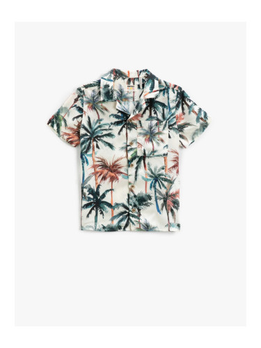 Koton Short Sleeve Shirt Palm Tree Printed Single Pocket Detailed