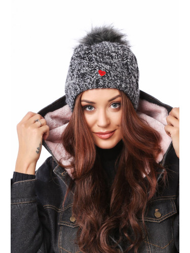 Black winter cap with pompom