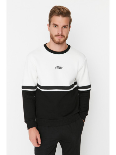 Trendyol Ecru Regular/Normal Cut Long Sleeve Printed Panelled Sweatshirt