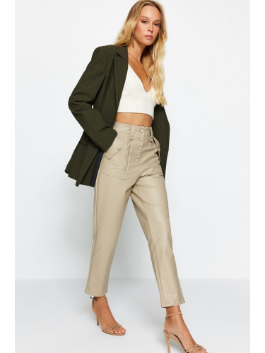 Trendyol норка морков тъкани отпред закопчана изкуствена кожа панталони