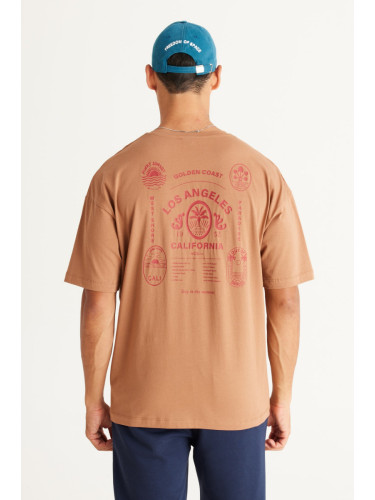 AC&Co / Altınyıldız Classics Men's Mink Oversized Loose Fit, Crew Neck 100% Cotton Printed T-Shirt.