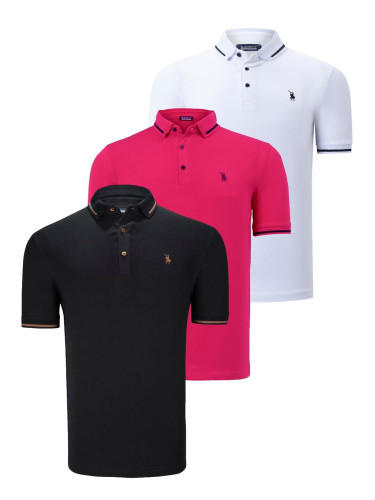 TRIPLE SET T8586 DEWBERRY MEN'S T-SHIRT-BLACK-WHITE-FUCHSIA