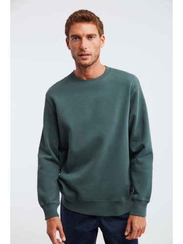 GRIMELANGE Travis Men's Soft Fabric Regular Fit Round Neck Dark Green Sweatshir