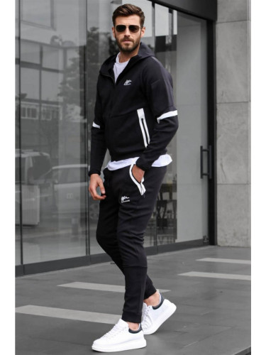 Madmext Black Men's Tracksuit Set with a Zippered Hoodie 6393