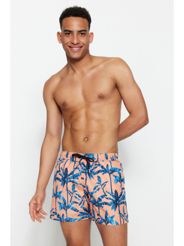 Trendyol Orange Standard Size Tropical Printed Swimsuit Sea Shorts