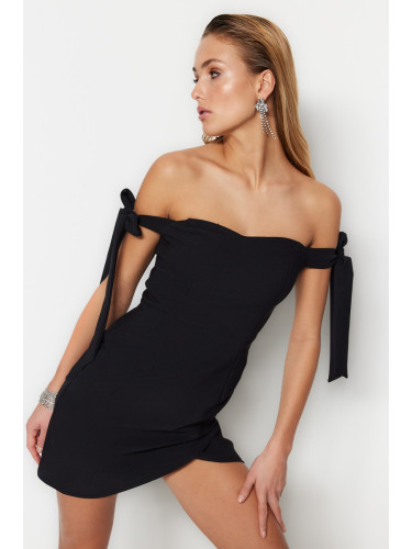 Trendyol черна двуредна тъкана вечерна рокля