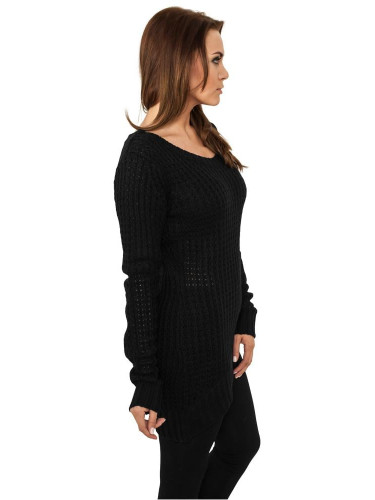Women's sweater with a long wide neckline in black