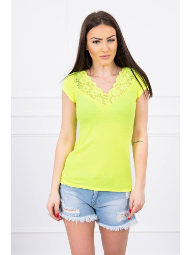 Blouse with lace neckline yellow neon