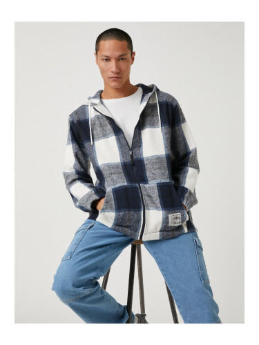 Koton Plaid Patterned Sweatshirt Hooded Pocket Detailed Zipper