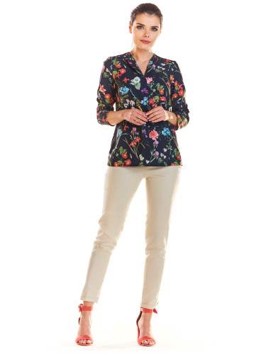 Infinite You Woman's Blouse M193 Navy Blue Flowers