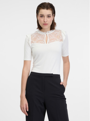 Orsay White Women's T-Shirt with Lace - Women's