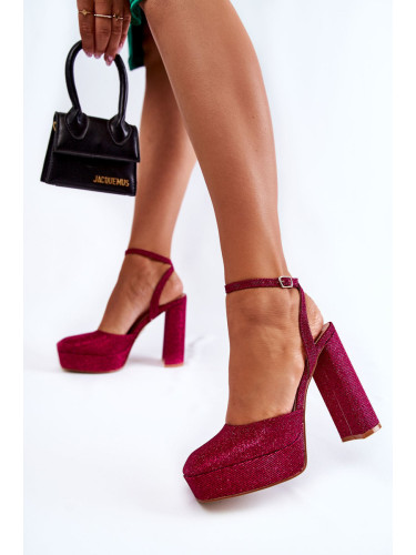 Women's Sparkling High Heel Sandals Dark Pink Rosel