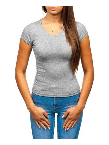 Women's fashionable T-shirt with V-neck - gray,