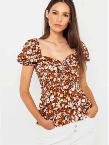 Brown floral blouse CAMAIEU