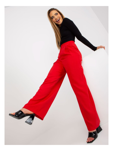 Red wide fabric trousers with pockets