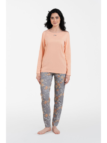 Women's pyjamas Kasali long sleeves, long legs - salmon pink/print