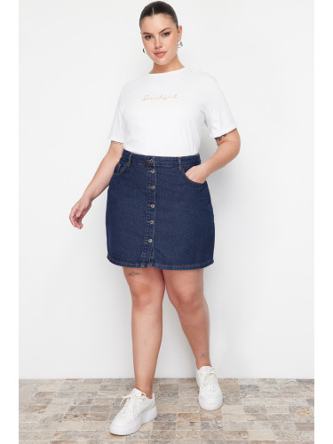 Trendyol Curve Dark Blue Button-Front Denim Skirt