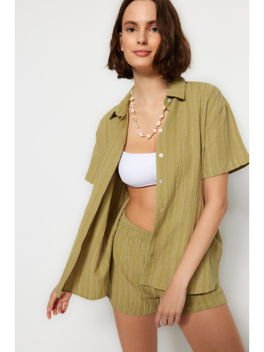 Trendyol Green Woven Linen Blend Shirt Shorts Beach Set