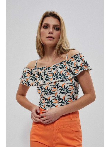 Marisse Strappy Blouse With Ruffles L-Ts-3773 L.Beige