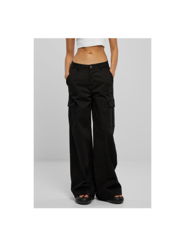 Women's twill trousers with a high waist and wide legs, black