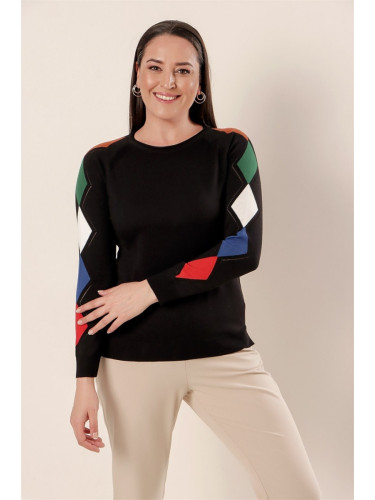 От Saygı карирани ръкави карирани отпред къс гръб дълго плюс размер акрилен пуловер черен