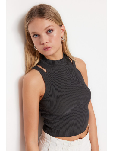 Trendyol Anthracite Knitwear Blouse with Crop Window/Cut Out Detailed