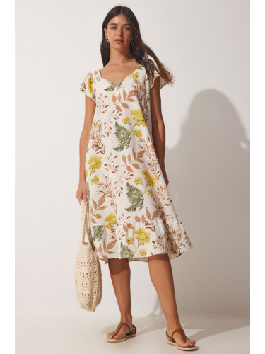 Щастие İstanbul Дамски крем бисквити шарени бельо лятна рокля