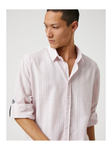 Koton Woven Shirt Classic Collar Buttoned Turnable Sleeve Detail