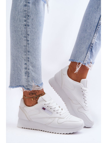 Sport shoes leather lace-up platform White Merida